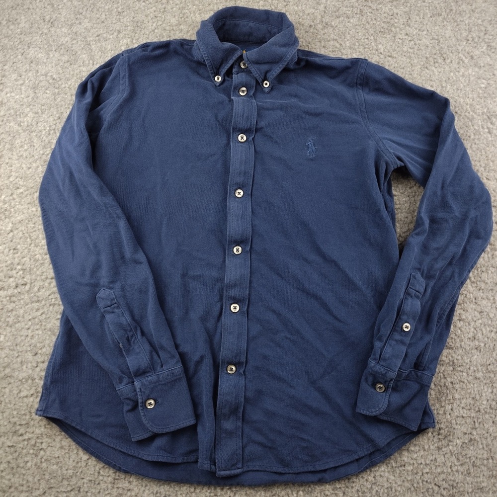 Ralph Lauren Cotton Button Down Shirt Knit Oxford Womens Sz Medium Blue